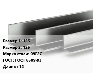 Уголок горячекатаный 125х125 Сталь: 09Г2С ГОСТ: ГОСТ 8509-93 L=12